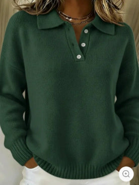 Loose and Soft Women's Lapel Long Sleeve Button Sweater