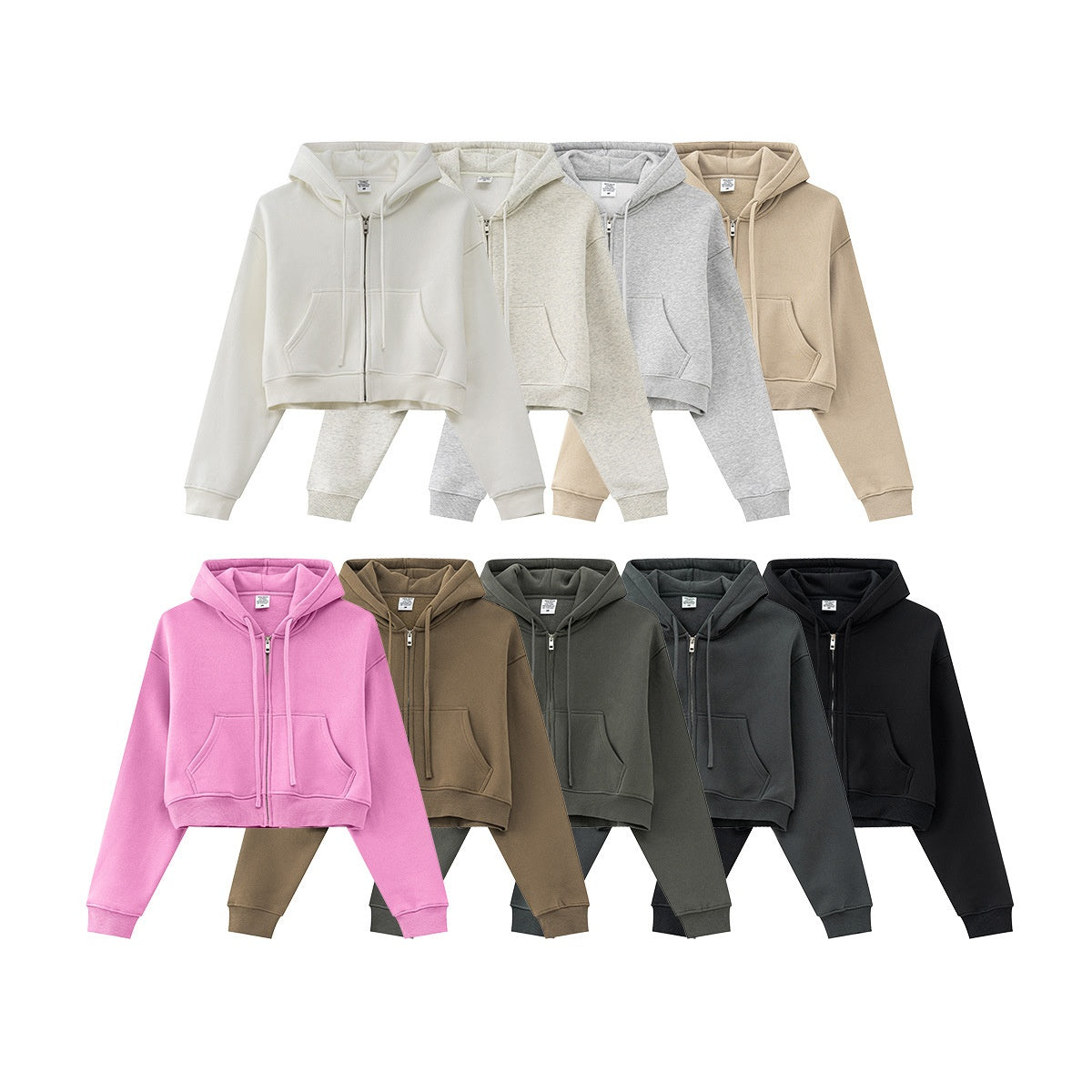 Retro Solid Color Fleece-Lined Zip Hoodie