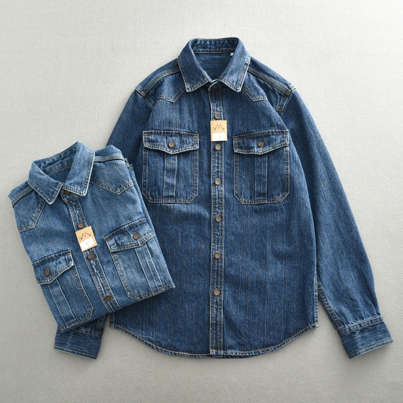 Heavy And Thick Workwear Denim Shirt Loose Oversized Long Sleeves Men