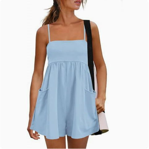 Womens Summer Casual Jumpsuit With Straps And Pockets For Home Or Outdoors