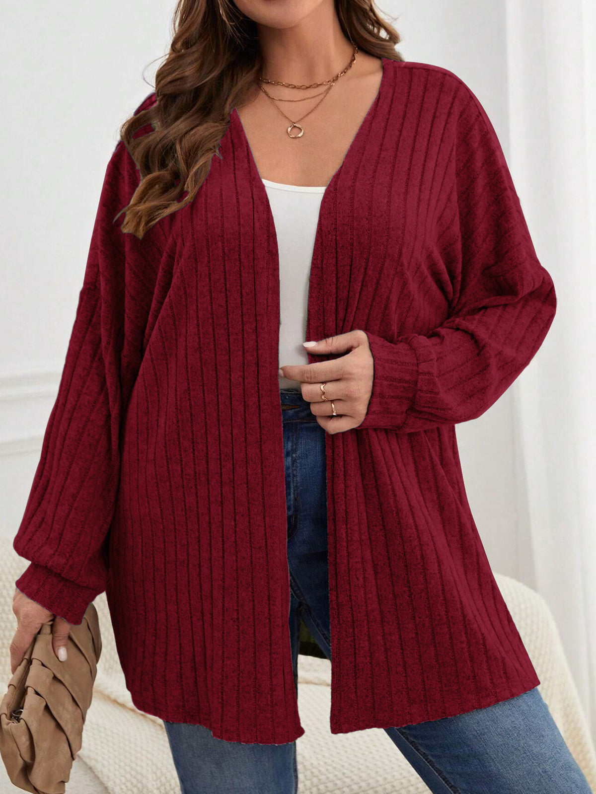 Long Sleeve Solid Color Loose Cardigan Top Women's Knitting Coat