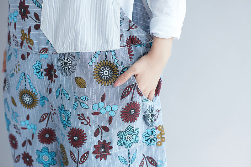 Vintage Washed Japanese Suspender Pants for Women