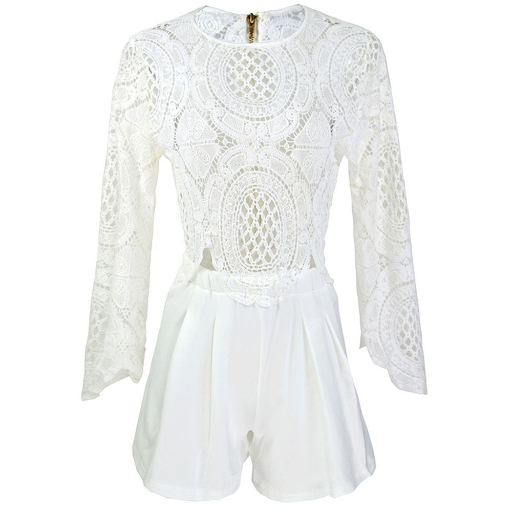 Floral Lace Cotton Hollow-out Patchwork Jumpsuit