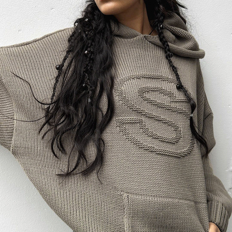 Women's Clothing Solid Color Loose Long Sleeves Pullover Patchwork Letters Fashion Sweater