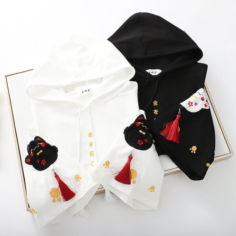 Japanese Preppy Cartoon Embroidered Loose Cotton Sweater