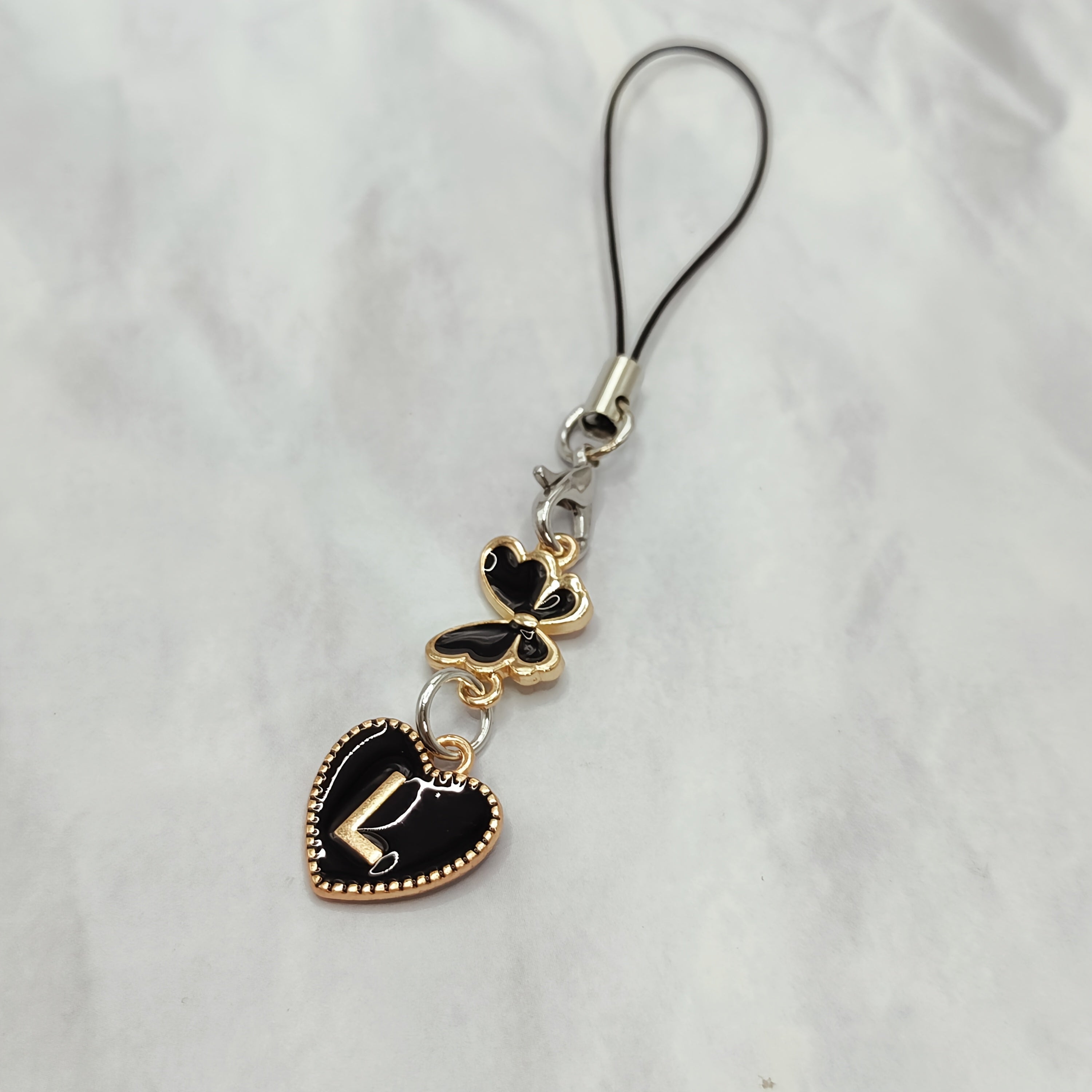 Black Letter A‑Z and Butterfly Phone Charm – Durable Aluminum Alloy