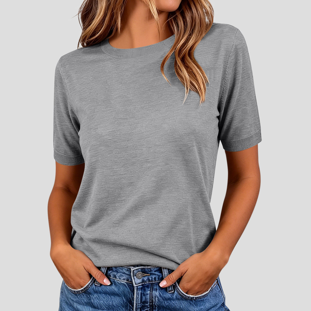 Women's Summer Lightweight Knit Short Sleeve T-shirt Solid Crewneck Loose Regular Fit Casual Versatile Top Sweater