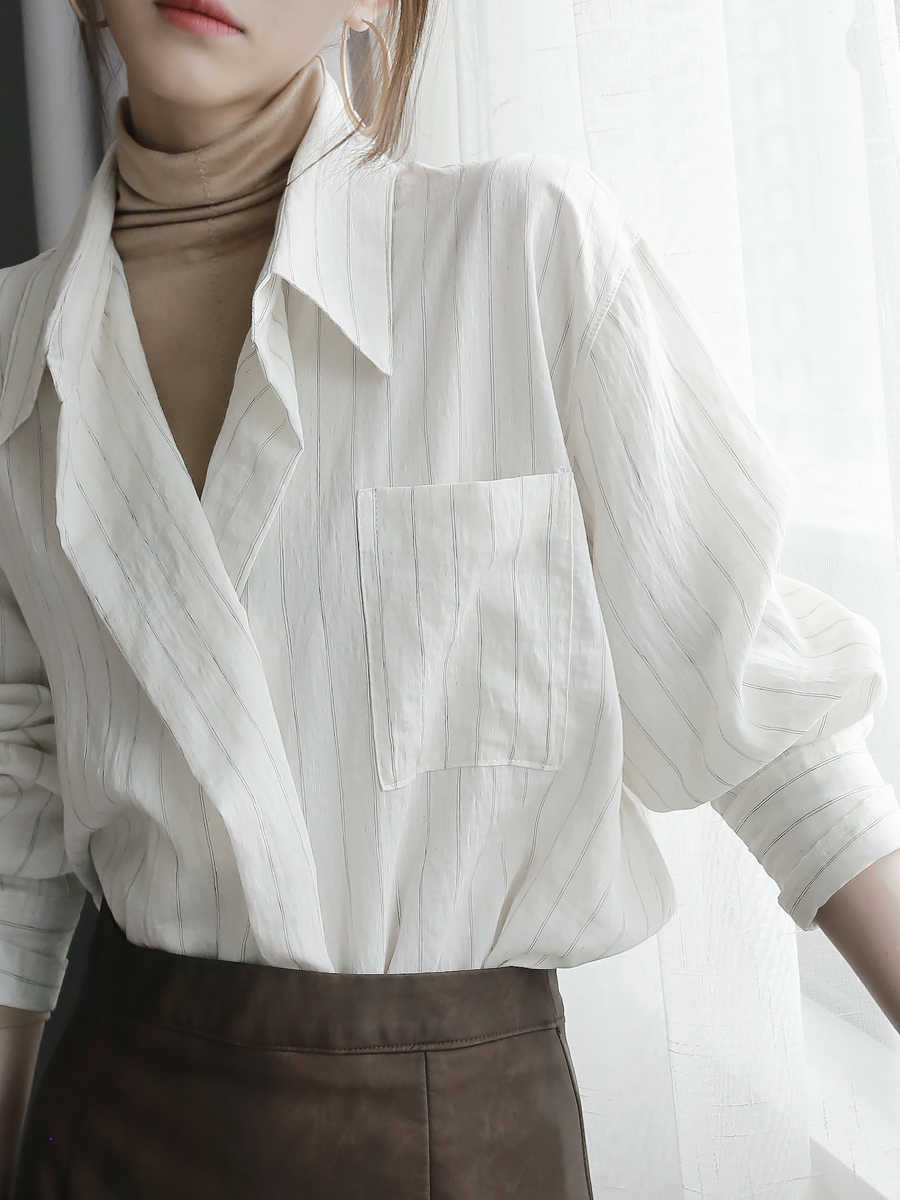 Two-button Design Striped Cardigan Shirt Loose Top