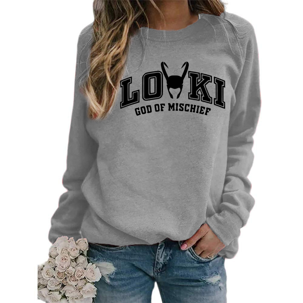 Printed Crew Neck Sweatshirt Autumn And Winter European And American Style Women Top Loose Fashion