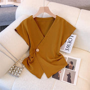 Elegant Asymmetrical Cross‑Over Short‑Sleeve T‑Shirt for Women