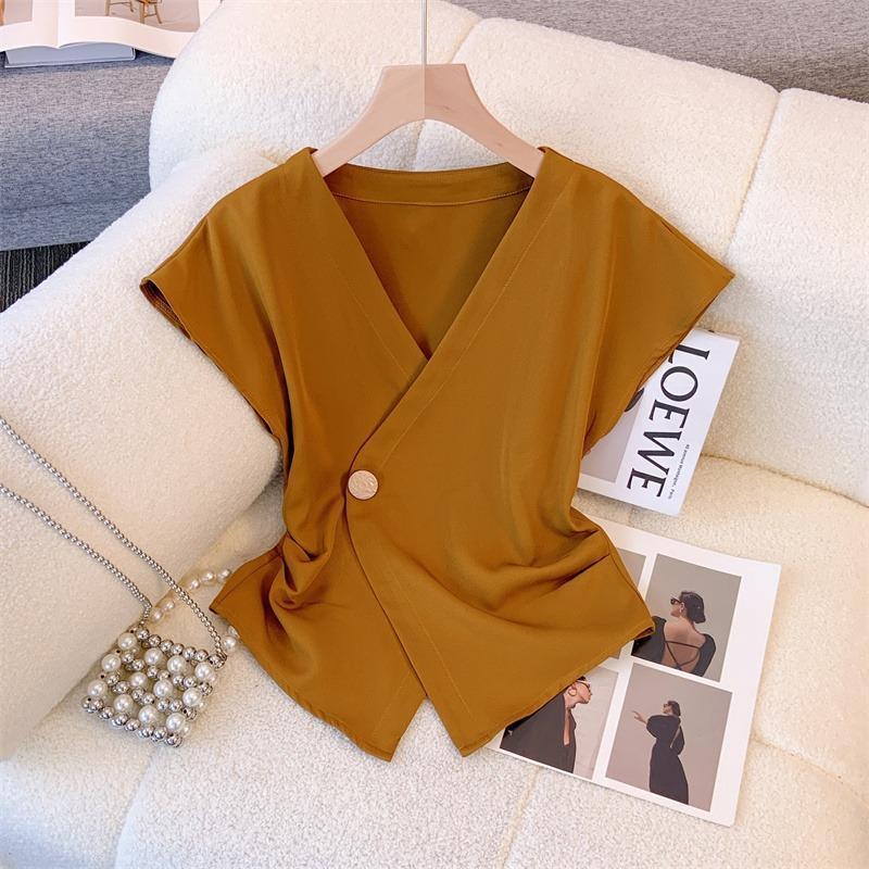 Elegant Asymmetrical Cross‑Over Short‑Sleeve T‑Shirt for Women