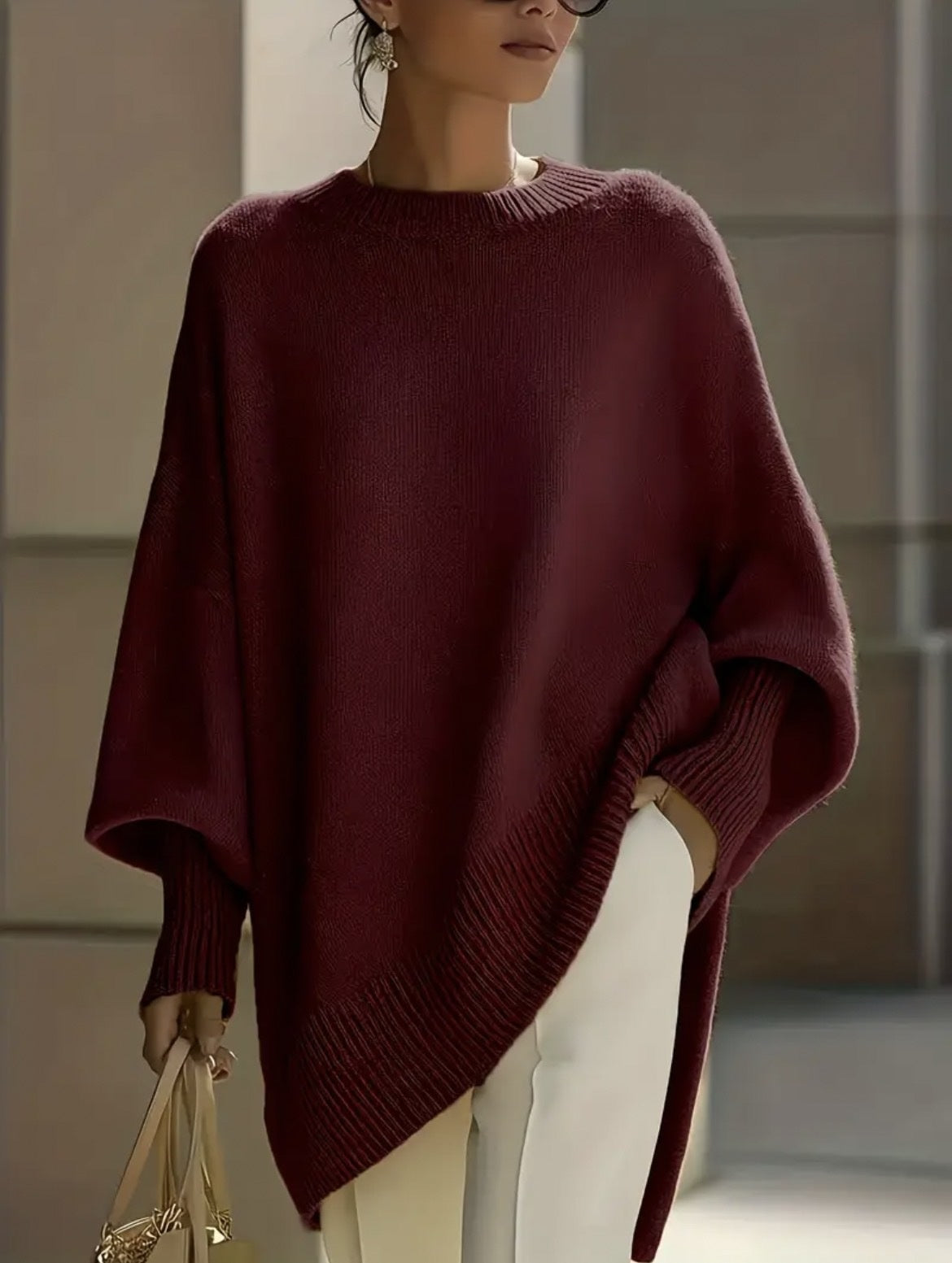 Women's Thick Knitted Pullover Sweater Loose Fit Round Neck Casual All-match Top for Autumn Winter