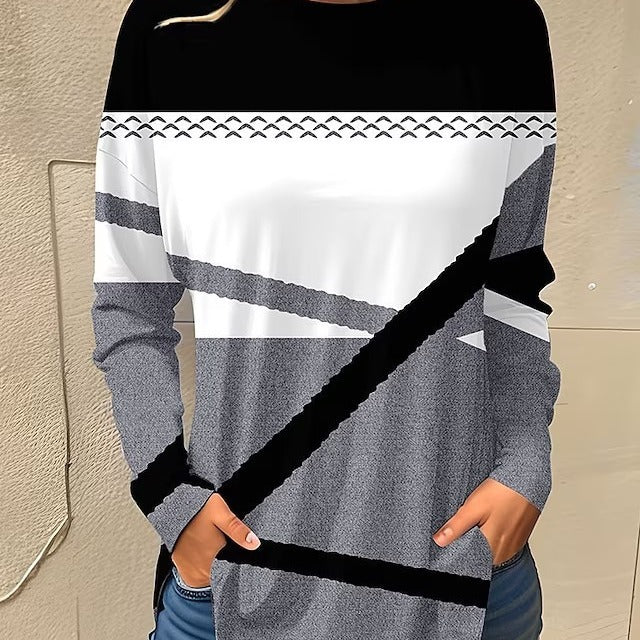 Women's Casual Plus Size Round-Neck Long Sleeve Top