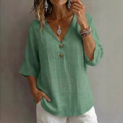 Relaxed V‑Neck Button‑Up Top – Loose Fit, Casual Korean Style
