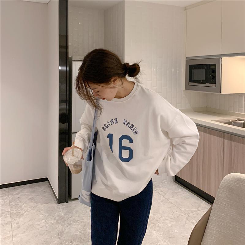 Oversized Letter Print Long Sleeve Women's Pullover Sweater
