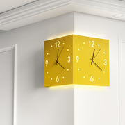 Yellow Corner Wall Clock Double Sided With Light- Modern Metal Art Wall Clock For Living Room, Bedroom, Office & Dining Room Decor - Unique Home Gift For Women, Teens & Girls