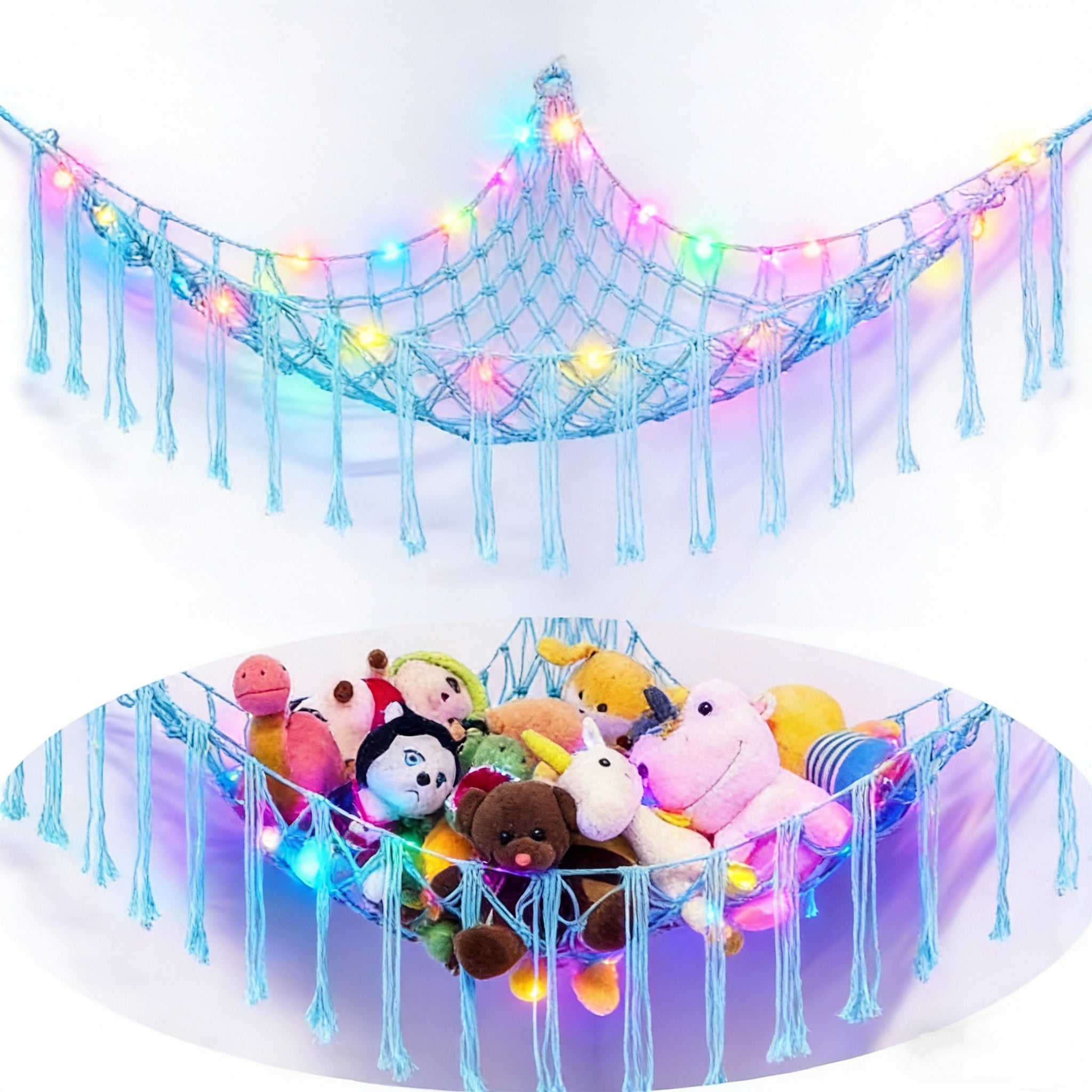 Plush Toy Storage Hammock with Built‑In LED Lighting – Decorative Indoor Organizer