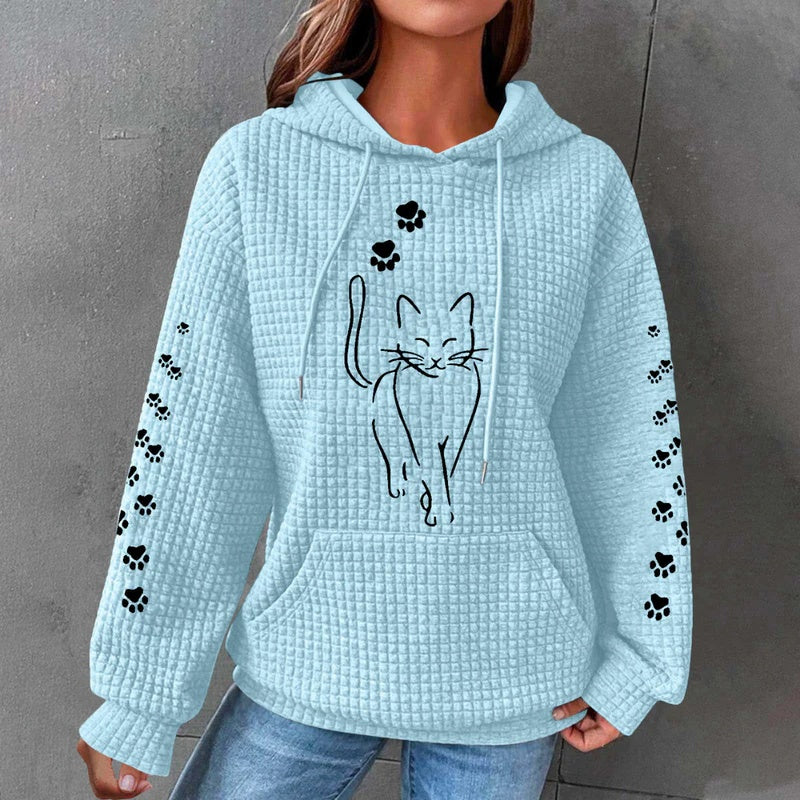 Cozy Waffle Knit Letter Print Hooded Sweatshirt
