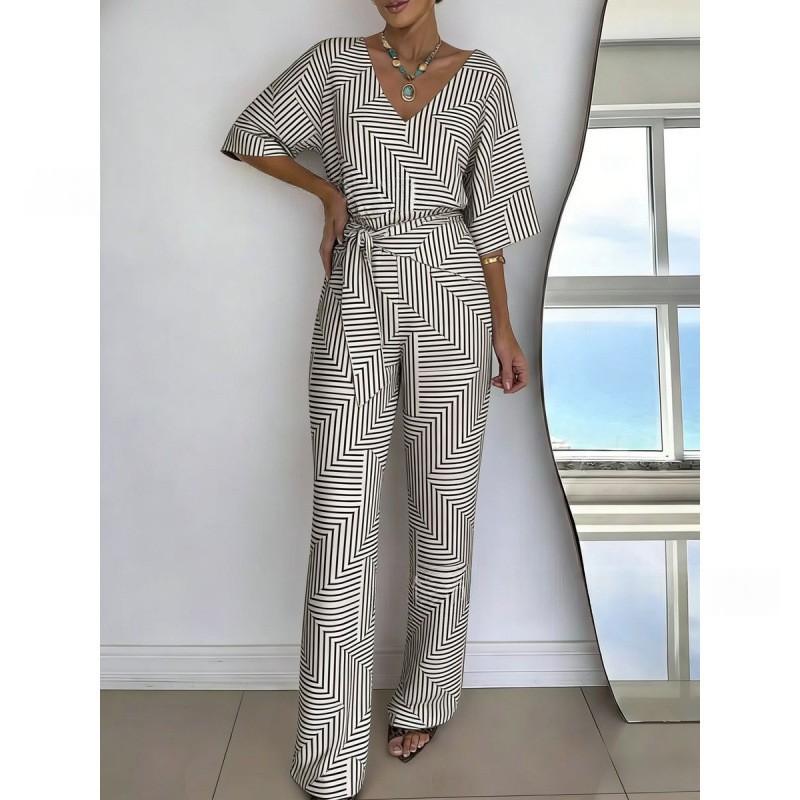 Chic V-Neck Casual Mid-Length Dress with Belt