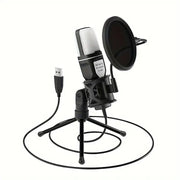 USB Condenser Microphone with Mute Button and RGB Light for Streaming and Podcasting