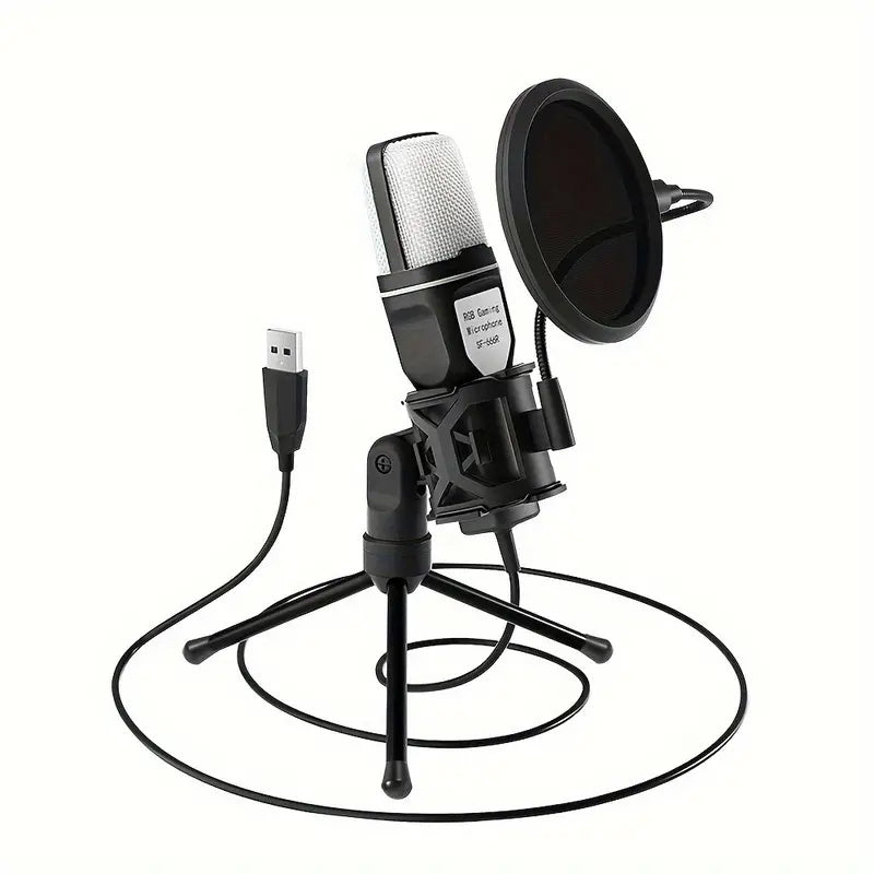 USB Condenser Microphone with Mute Button and RGB Light for Streaming and Podcasting