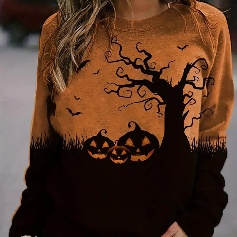 Spooky Chic Halloween Round Neck Casual Loose Sweatshirt
