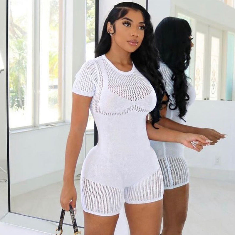 Women's Ribbed Knit Zip-Front Hip-Lifting Romper