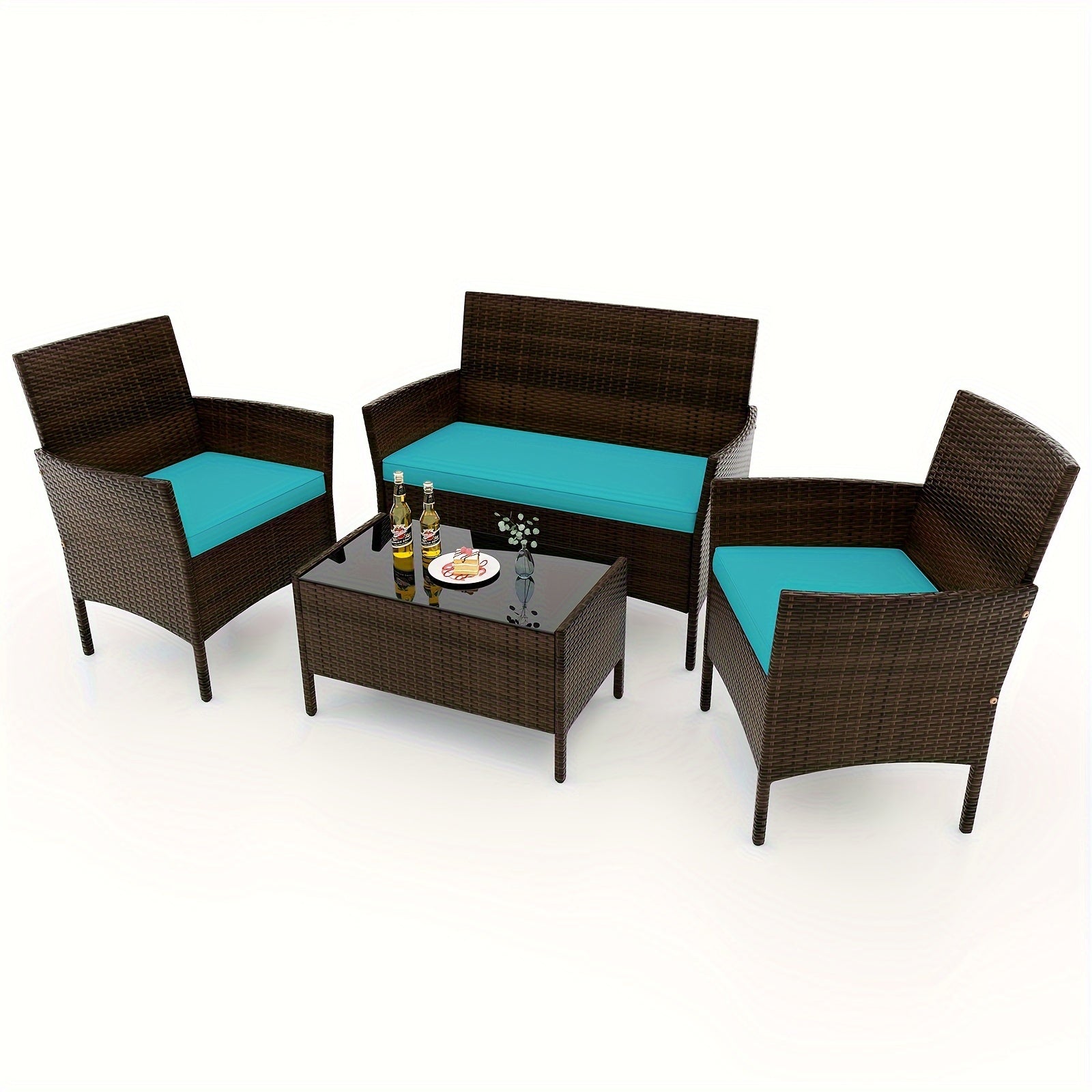 [Patio Furniture Set] 4pcs/8pcs Patio Furniture Set W/Washable Cushions And Tempered Glass Coffee Table