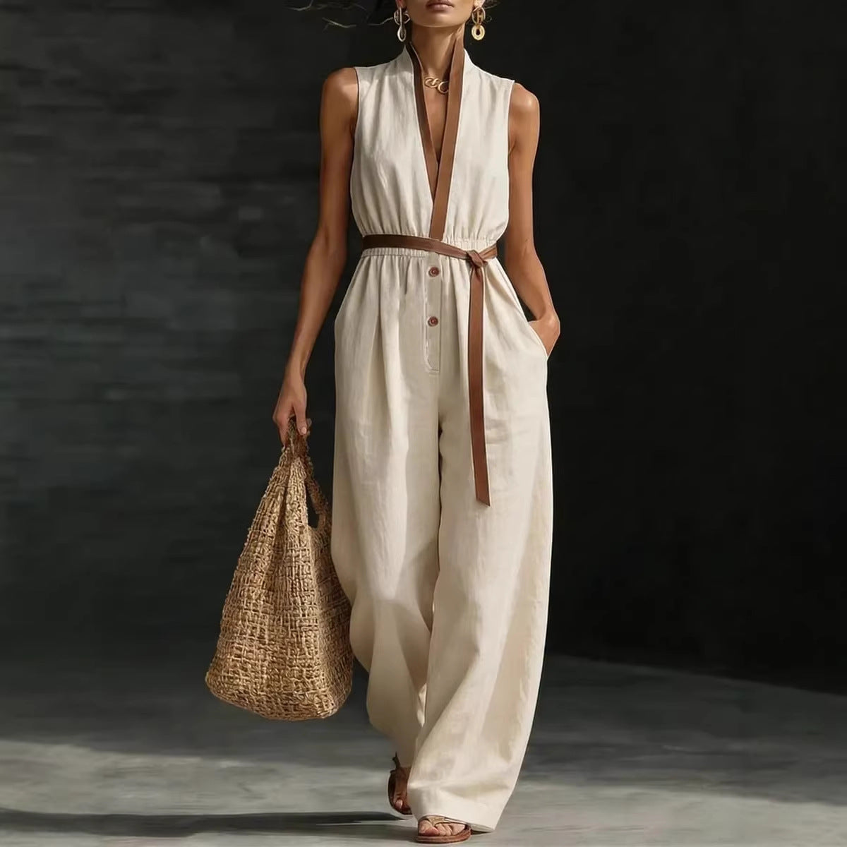 V-Neck Sleeveless Chic Women's Jumpsuit