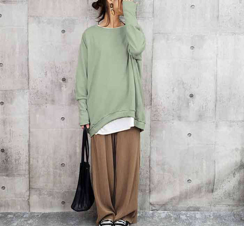 Cozy Oversized Cotton Pullover Women's Solid Color Sweater