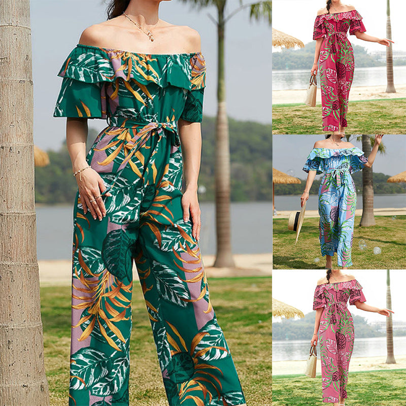 Chic Floral Print Lace-Up Casual Jumpsuit