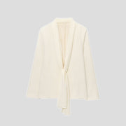 Women's Thin Scarf Turn-down Collar Coat High Waist Straight Pants