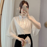 Elegant Chinese‑Style Short Sleeve Chiffon Blouse for Women
