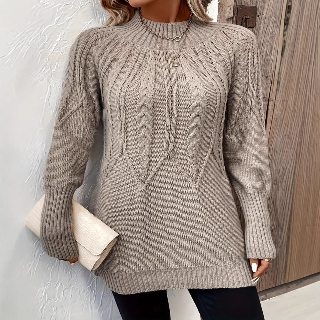 Womens Knitted Casual Cable-weave Long-sleeve Sweater