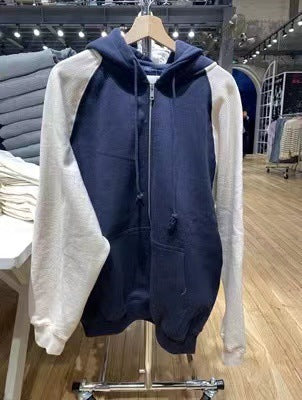 Cozy Colorblock Raglan Zip Hoodie Cardigan
