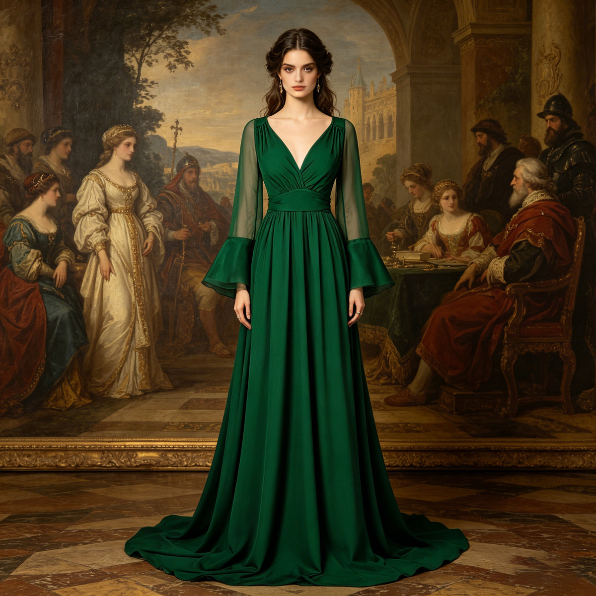 Renaissance and Medieval European Court-style Trailing Dress