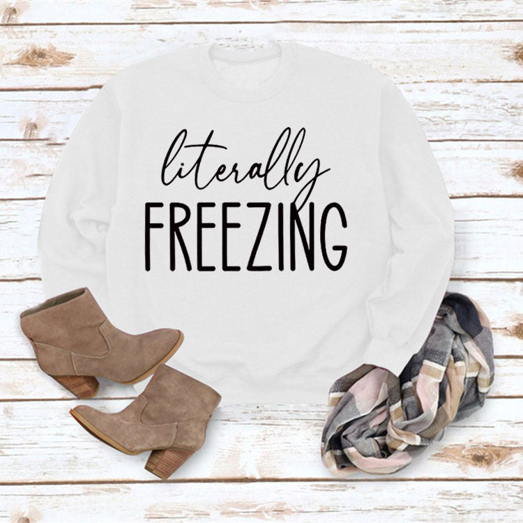 Women's Printed Loose Round Neck Long Sleeve Pullover Sweatshirt