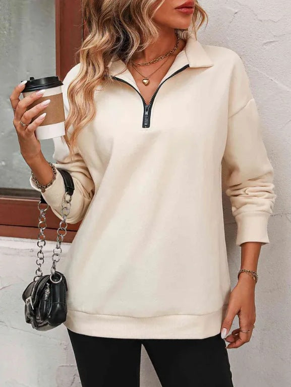 Women's Half-Zip Pullover Stylish Long-Sleeve Sweatshirt