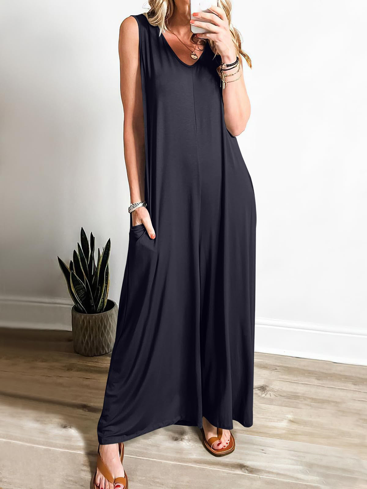 Women's Casual Wide-Leg Pocket Jumpsuit