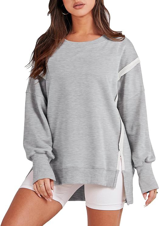 Frayed Hem Split Patchwork Long Sleeve Sweater