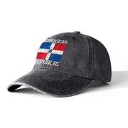 Black Baseball Cap with Dominican Republic Flag Print