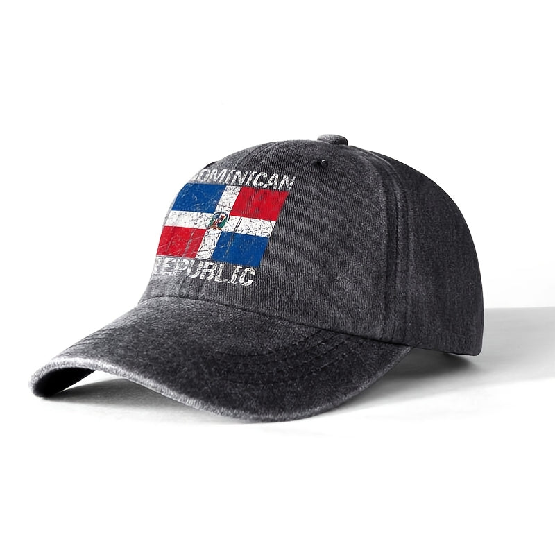 Black Baseball Cap with Dominican Republic Flag Print