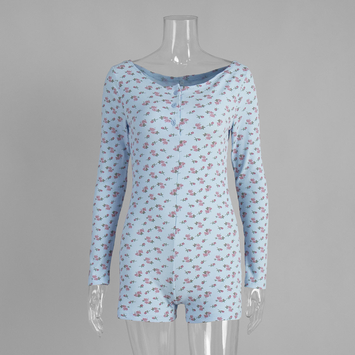 Women's Printed Long-Sleeve Jumpsuit Pajamas