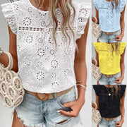 Ruffled Sleeveless Tee with Hollowed‑Out Detail – Effortless Chic