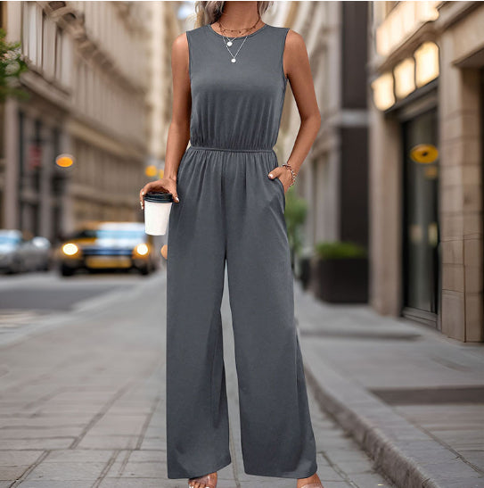 Womens Sleeveless Minimalist High-Waisted Jumpsuit