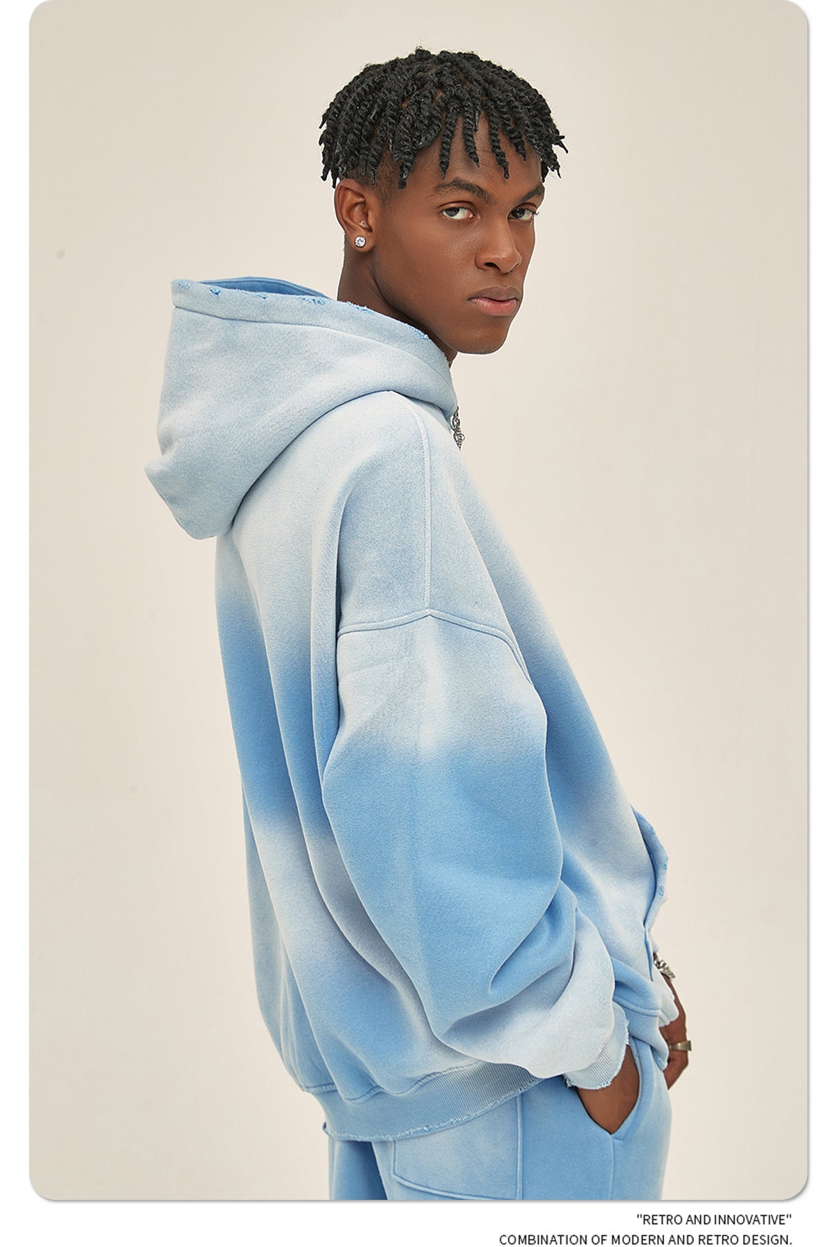 Distressed Fur-Lined Heavyweight Spray-Dyed Hoodie