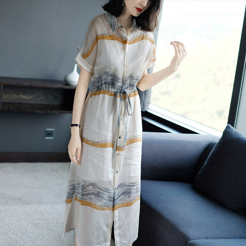 Summer New Lapel Waist Trimming Slimming Skirt
