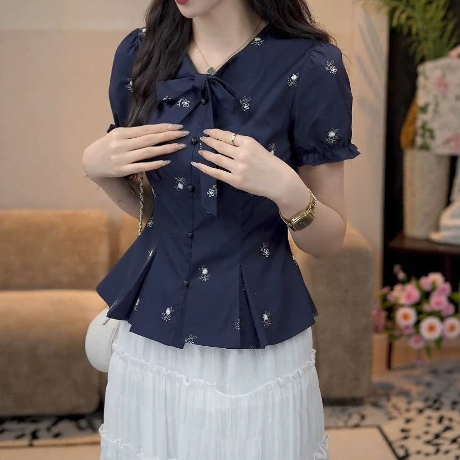 Vintage Puff-sleeve Blouse for Women's Summer Style