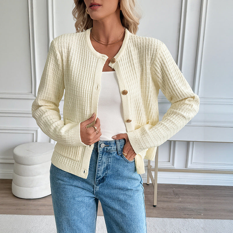 Casual Korean Style Metal Button Cardigan Solid Color Sweater Coat for Women