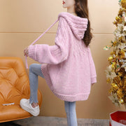 Heavy Industry Twist Idle Style Hooded Mid-length Sweater